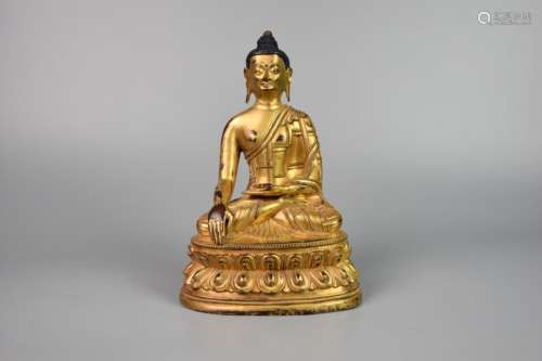 Mid Qing Dynasty-Gilt Bronze Statue of Sakyamuni