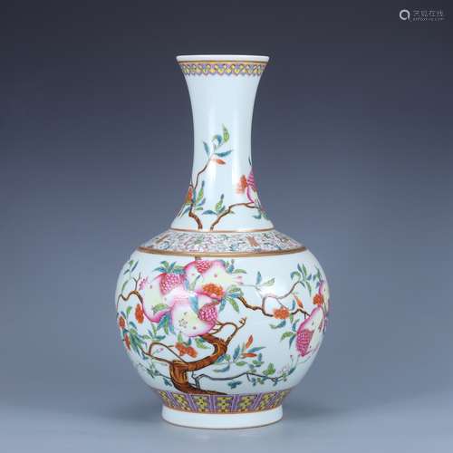 Qing Guangxu famille rose pomegranate appreciation bottle