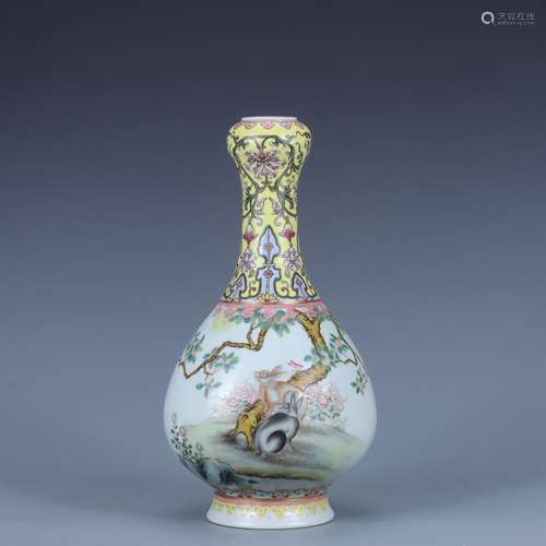 Qing Dynasty Qianlong Yellow Ground Garlic Vase with Rabbit ...