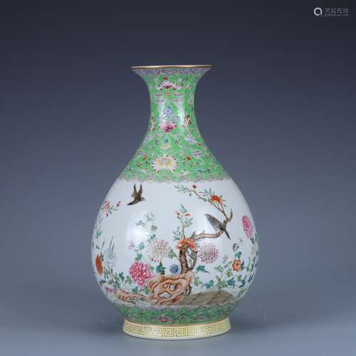 Qing Dynasty Daoguang Open window famille rose flower and bi...