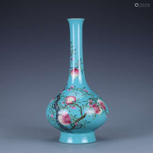 Qing Yongzheng blue famille rose pomegranate pattern long-ne...