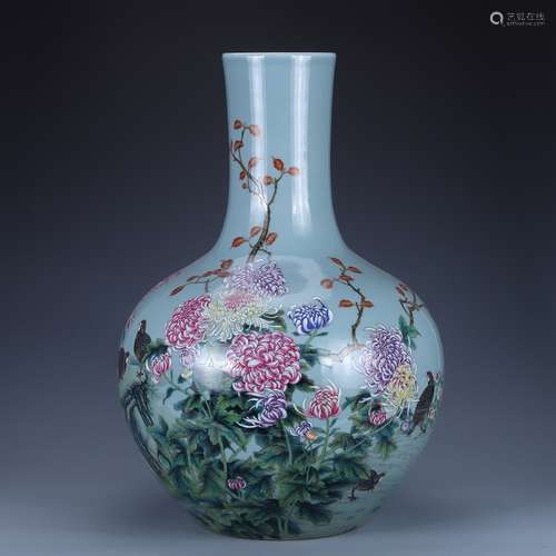 Qing Dynasty Qianlong blue famille rose celestial vase with ...