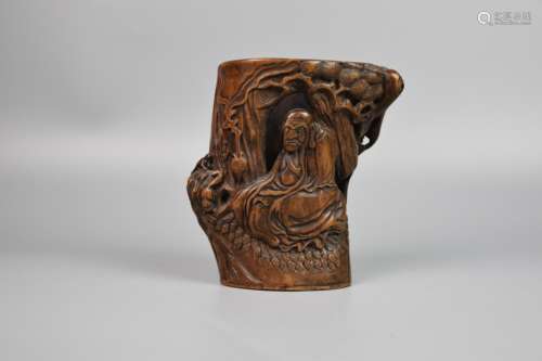 Qing Dynasty-Woodcarving Arhat Pen Holder with Boxwood