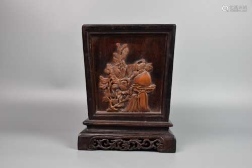 Mahogany inlaid boxwood papaya fruit square pen holder