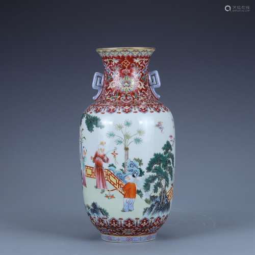 Qing jiaqing window famille rose with baby play pattern amph...