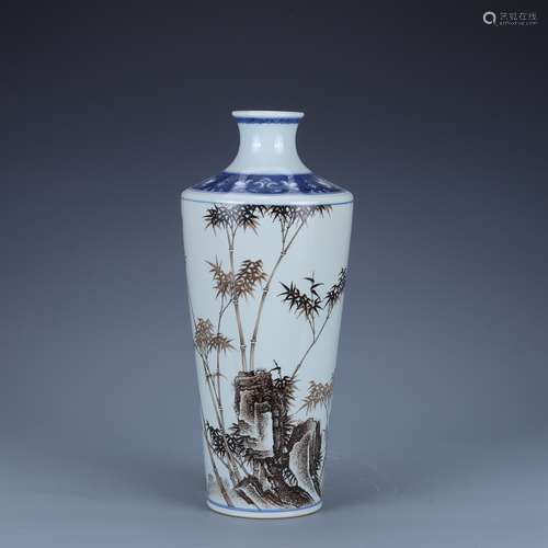 Qing yongzheng blue and white ink color bamboo vase