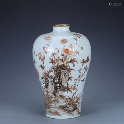 A Plum Vase with Ink and Gold Flower Design in Yongzheng Per...