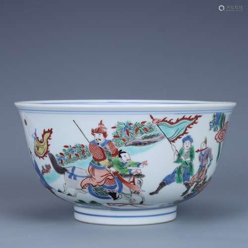 Qing Kangxi bowl with colorful figures