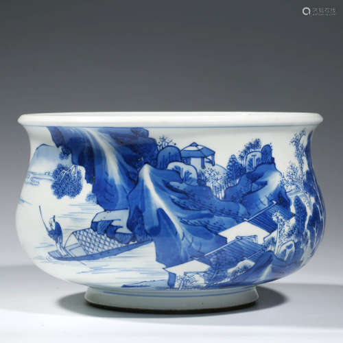 A CHINESE PORCELAIN BLUE AND WHITE FIGURE JAR