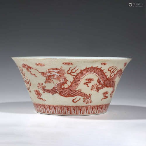 A CHINESE PORCELAIN IRON-RED-GLAZED DRAGON BOWL