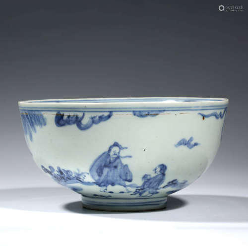 A CHINESE PORCELAIN BLUE AND WHITE STORY BOWL