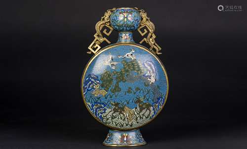 A GILT-BRONZE CLOISONNE MOON FLASK