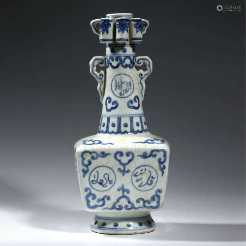 A CHINESE PORCELAIN BLUE AND WHITE SANSKRIT VASE