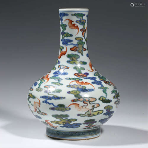 A CHINESE PORCELAIN DOUCAI BATS AND CLOUDS VASE