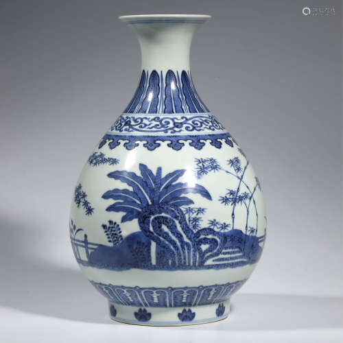 A CHINESE PORCELAIN BLUE AND WHITE MOUNTAIN AND RIVER YUHUCH...