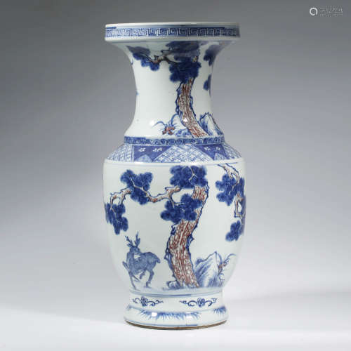 A CHINESE PORCELAIN COPPER-RED-DECORATED PINES VASE
