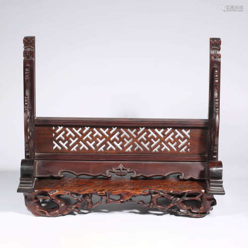 A CHINESE REDWOOD TABLE SCREEN HOLDER AND A LENGKENG STAND