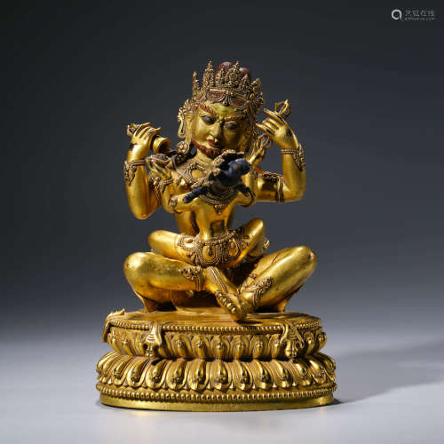 A CHINESE GILT-BRONZE CAKRASAMVARA STATUE