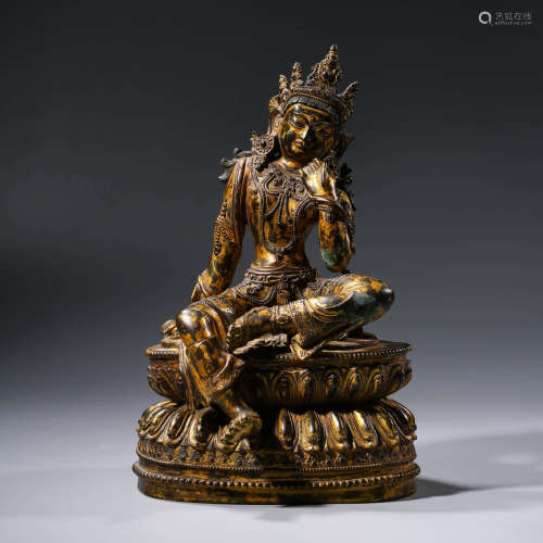 A CHINESE GILT-BRONZE  AVALOKITESHVARA STATUE