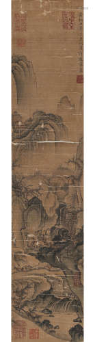 A CHINESE SCROLL PAINTING OF MOUNTAINS AND RIVERS, XU DAO NI...