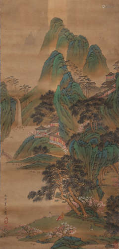 A CHINESE SCROLL PAINTING OF MOUNTAINS AND RIVERS, QIU YING ...