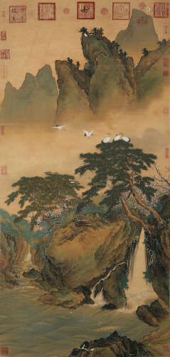 A CHINESE SCROLL PAINTING OF MOUNTAINS AND RIVERS ,QIAN WEI ...
