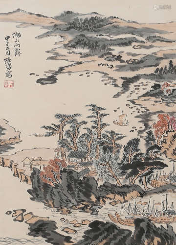 A CHINESE SCROLL PAINTING OF MOUNTAINS AND RIVERS, LU YAN SH...