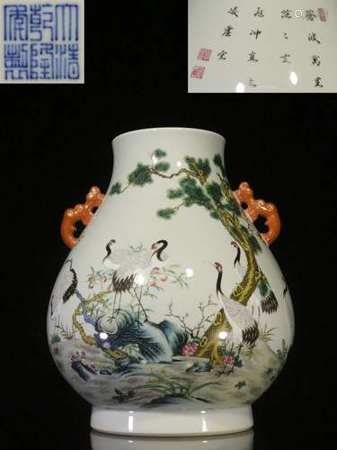 Overseas Backflow.Chinese Hand-painted Famille Rose Vase