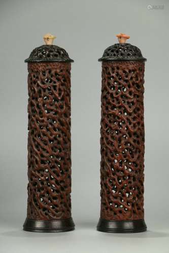 A Pair of Old Bamboo Incense Burners