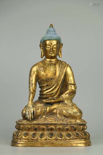 Gilt Copper Bodied  Statue of Sakyamuni