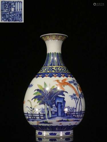 Overseas Backflow.Chinese Blue-and-white Famille Rose Vase