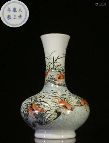 Overseas Backflow.Chinese Hand-painted Famille Rose Vase