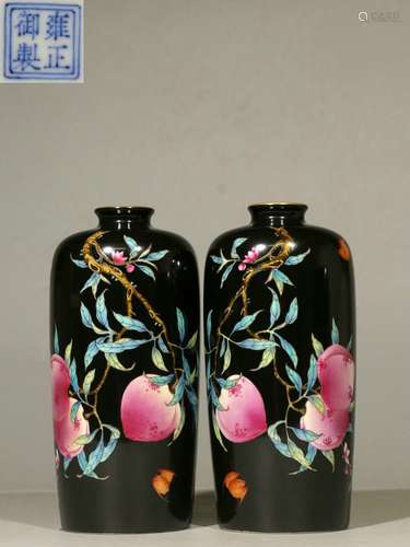 Overseas Backflow. A Pair of Chinese  Famille Rose Vases