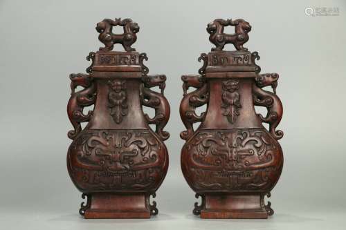 A Pair of Old Eaglewood Vases