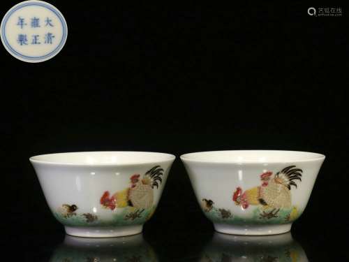 Overseas Backflow.A Pair of Chinese Famille Rose Cups