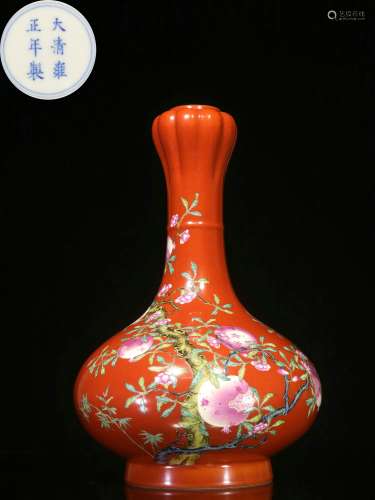 Overseas Backflow.Chinese Red-glazed Famille Rose Garlic-hea...