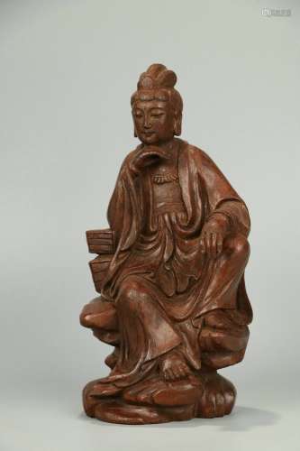 Old Bamboo Statue of Avalokitesvara Holding Books