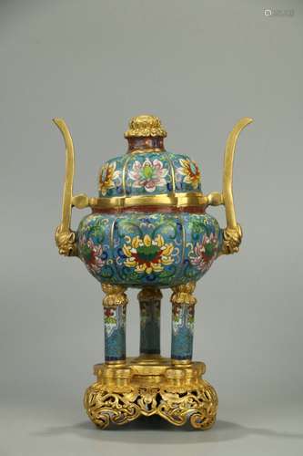 Old Collection.  Gilt Copper Bodied Filigree Enamel Tripod I...