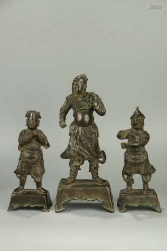 A Set of Copper Bodied Statues of Lord Guan(Guan Yu)