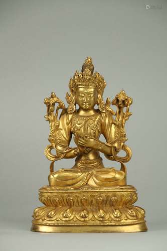 Old Collection.  Gilt Copper Bodied Statue of Avalokitesvara