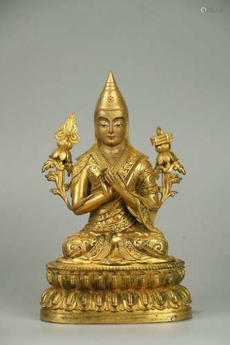 Gilt Copper Bodied Statue of Zong Keba