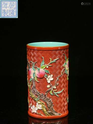 Overseas Backflow.Chinese Famille Rose Brush Pot