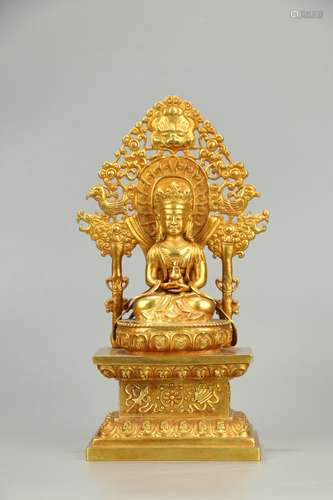 Old Collection.  Gilt Copper Bodied Statue of Buddha