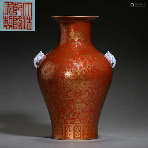 QING DYNASTY, CHINESE RED GLAZED VASE