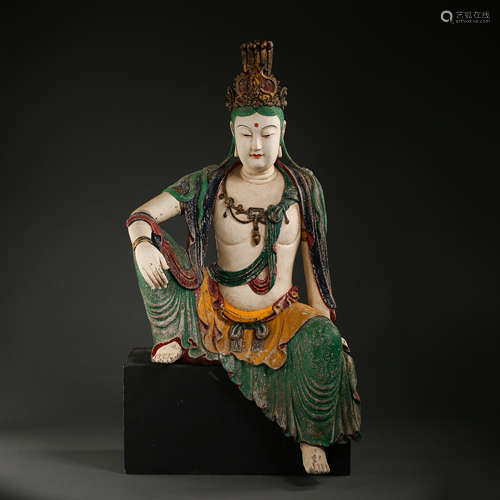 OLD CHINESE WOODEN CARVING SEATED GUANYIN  STATUE