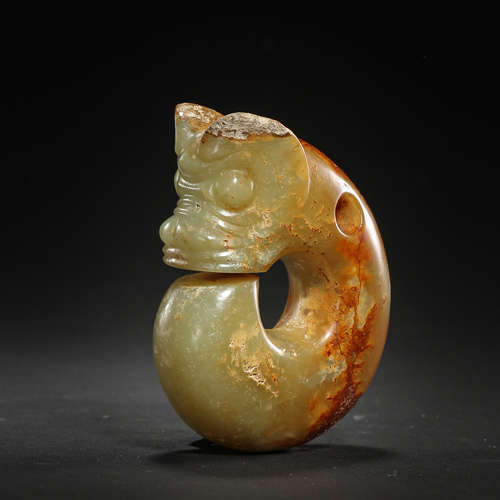 CHINESE RED MOUNTAIN CULTURE HEMO JADE PIG DRAGON