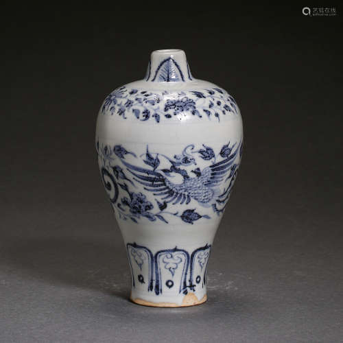 YUAN DYNASTY, CHINESE BLUE AND WHITE PORCELAIN PLUM VASE