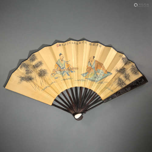 OLD CHINESE PAINTING AND CALLIGRAPHY FAN