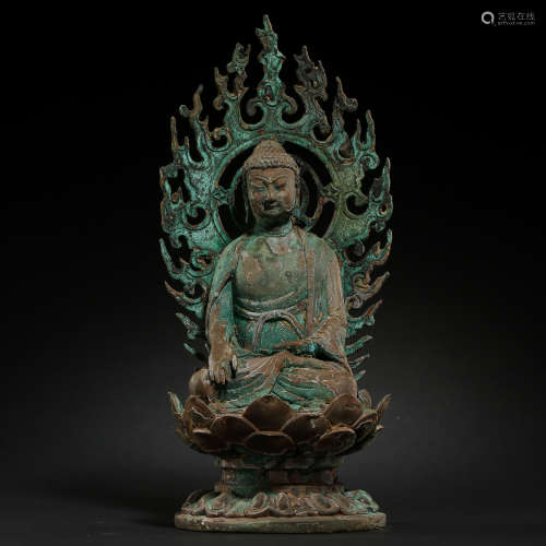 LIAO OR JIN PERIODS, CHINESE SEATED BRONZE BUDDHA STATUE