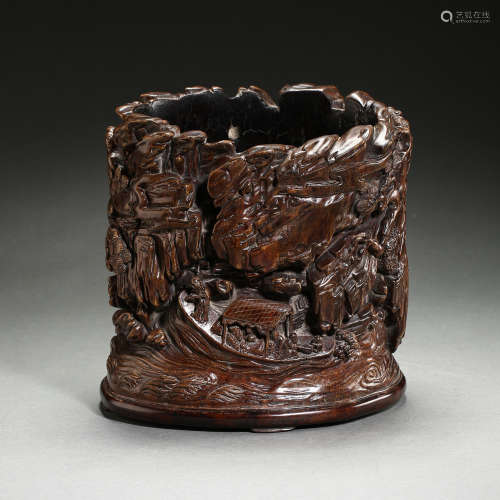 QING DYNASTY, CHINESE AGARWOOD CARVING PEN HOLDER
